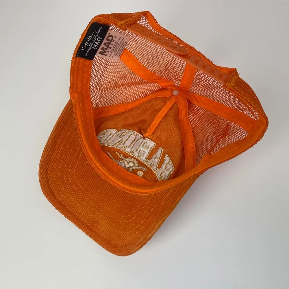 Keith Haring Mad Engine Corduroy Trucker Hat Skateboarding Orange Snapback Cap